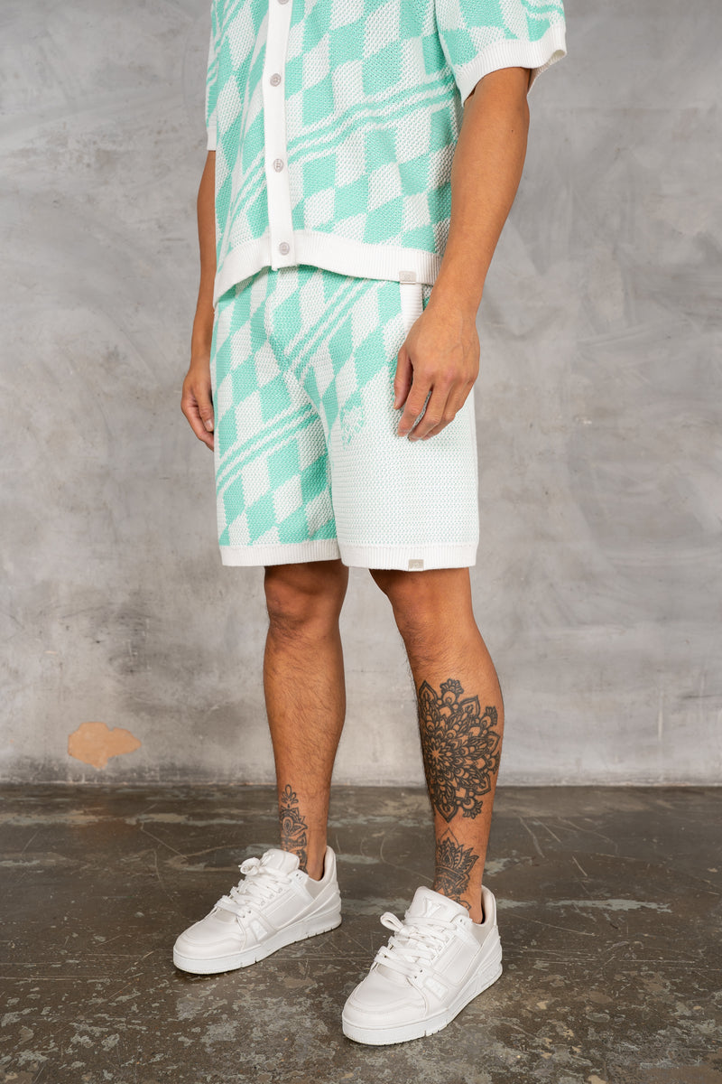 Knitted Checked Shorts - Mint