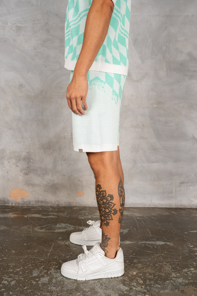 Knitted Checked Shorts - Mint