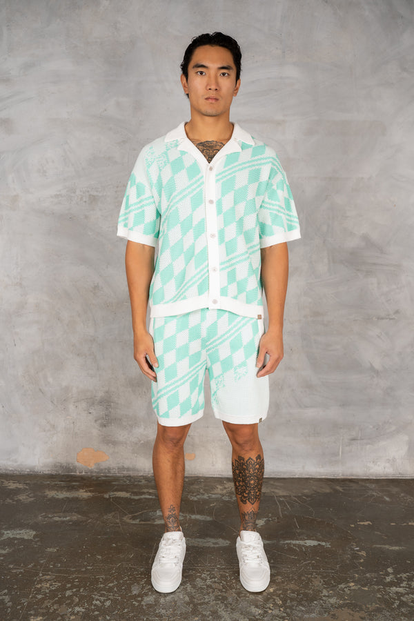 Boxy Checked Knitted Shirt - Mint