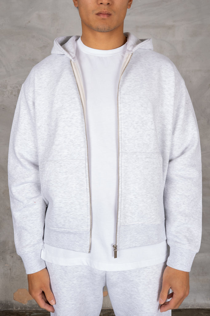 Oversized Boxy Zip Through Hoodie - Grey