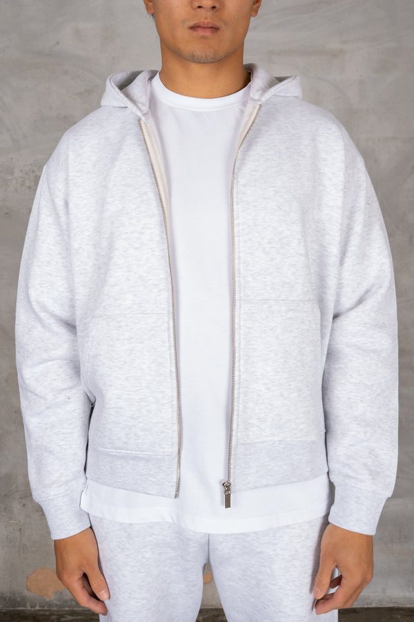 Oversized Boxy Zip Through Hoodie - Grey