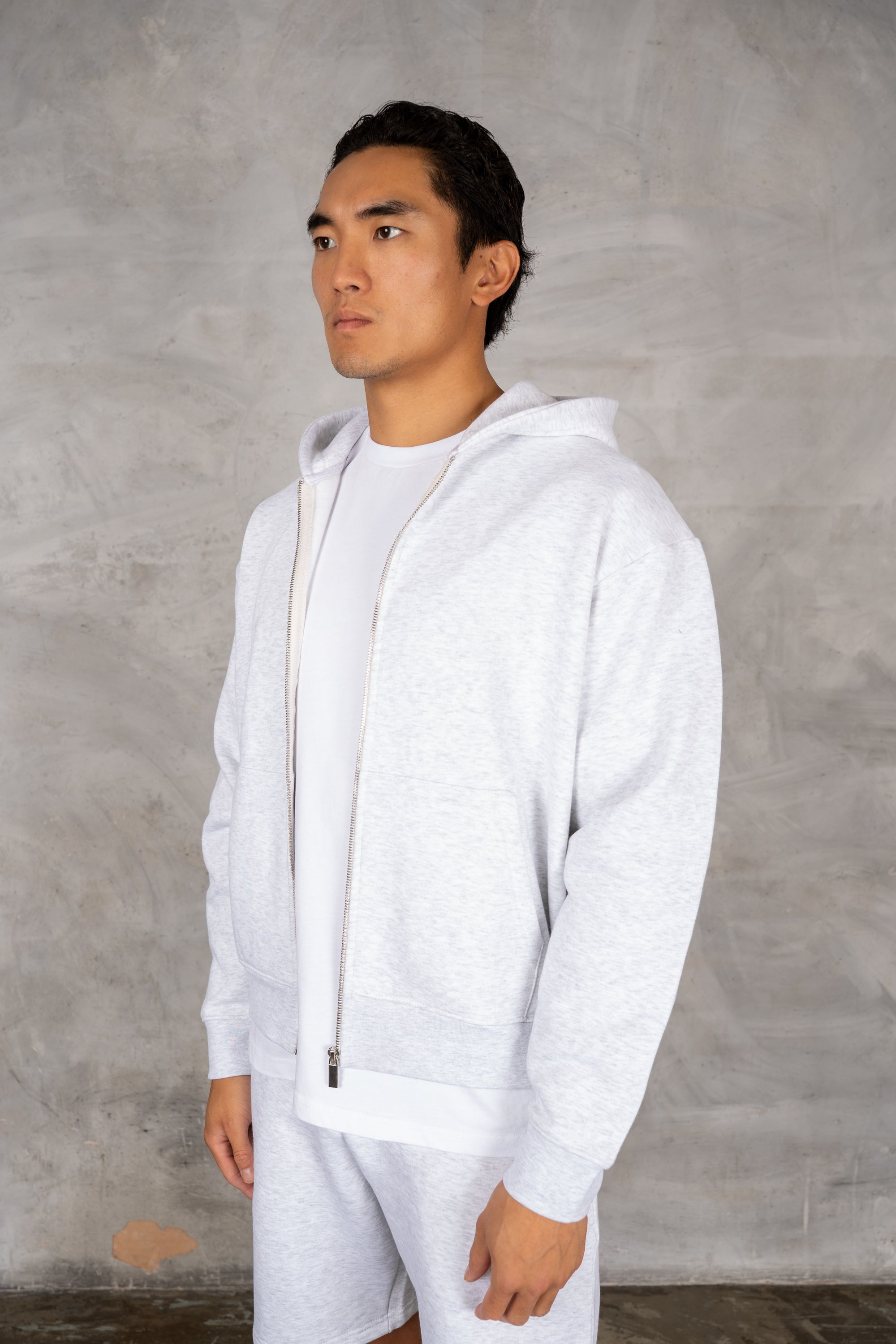 Oversized Boxy Zip Through Hoodie - Grey
