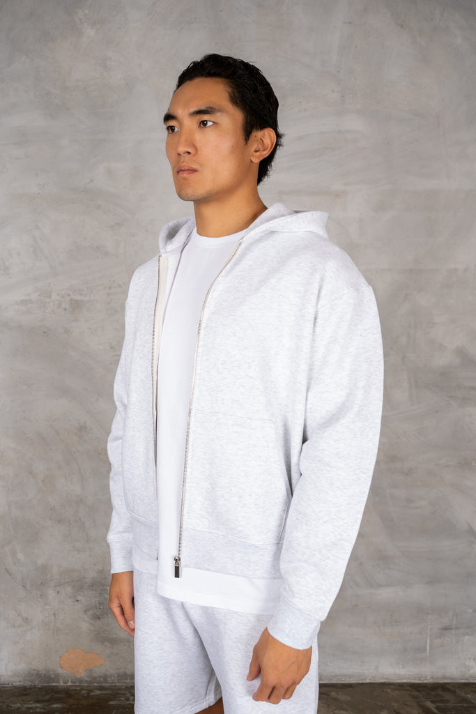 Oversized Boxy Zip Through Hoodie - Grey