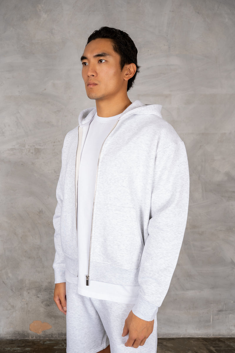 Oversized Boxy Zip Through Hoodie - Grey