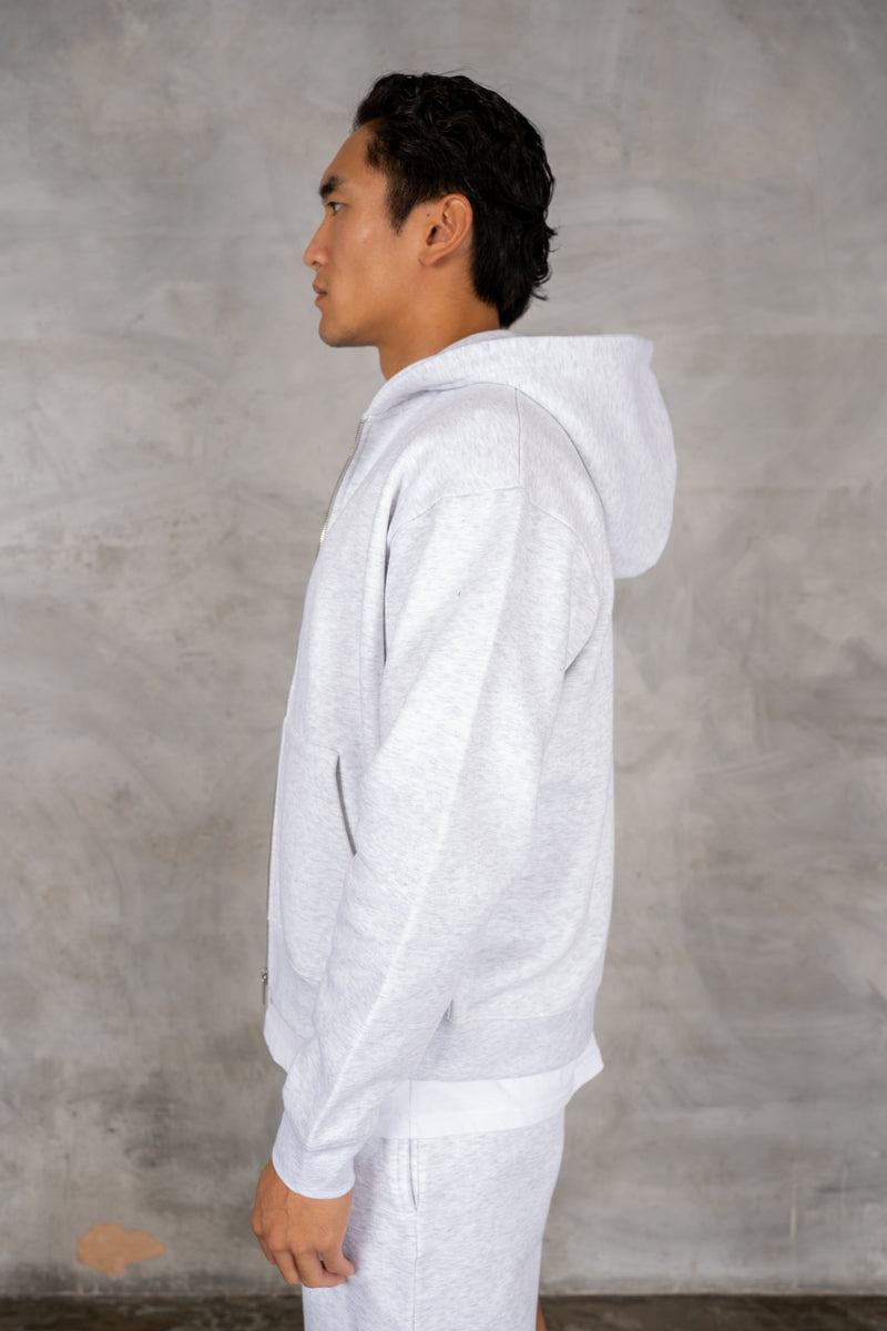 Oversized Boxy Zip Through Hoodie - Grey