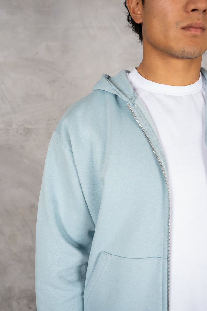 Oversized Boxy Zip Through Hoodie - Light Blue
