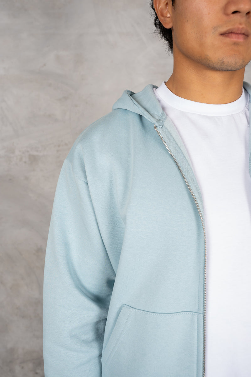 Oversized Boxy Zip Through Hoodie - Light Blue