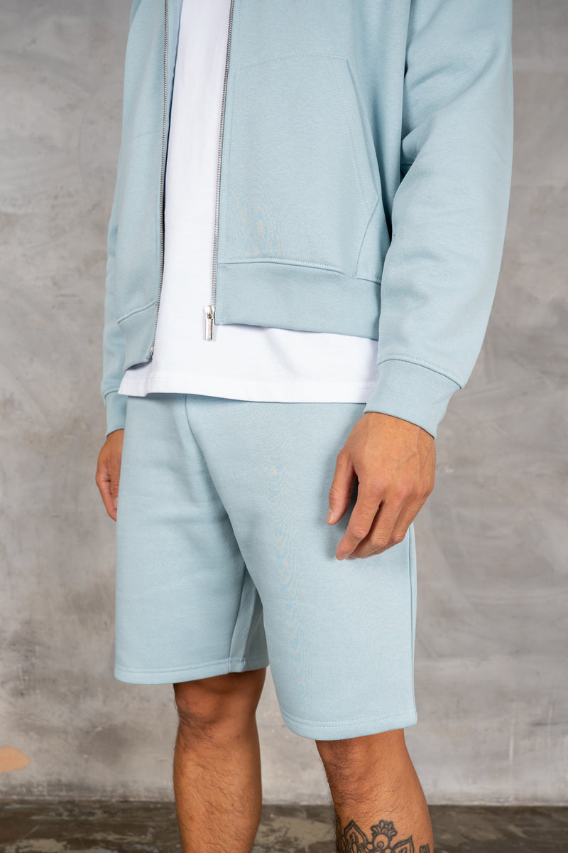 Oversized Boxy Zip Through Hoodie - Light Blue