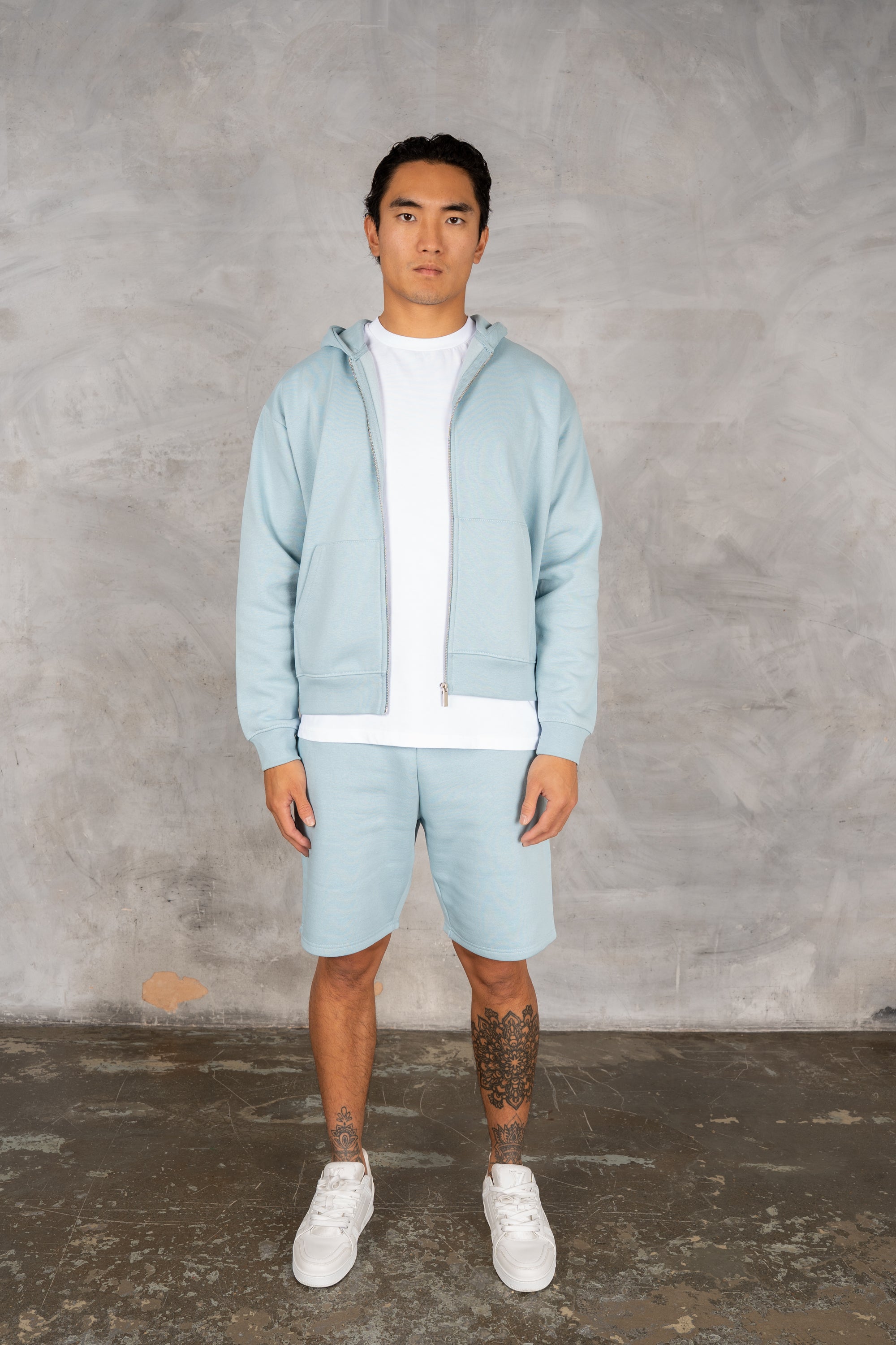 Oversized Boxy Zip Through Hoodie - Light Blue