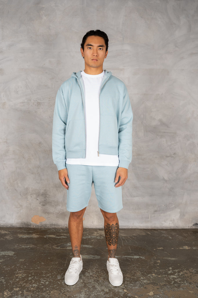 Oversized Boxy Zip Through Hoodie - Light Blue