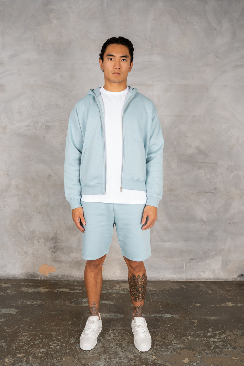 Oversized Boxy Zip Through Hoodie - Light Blue
