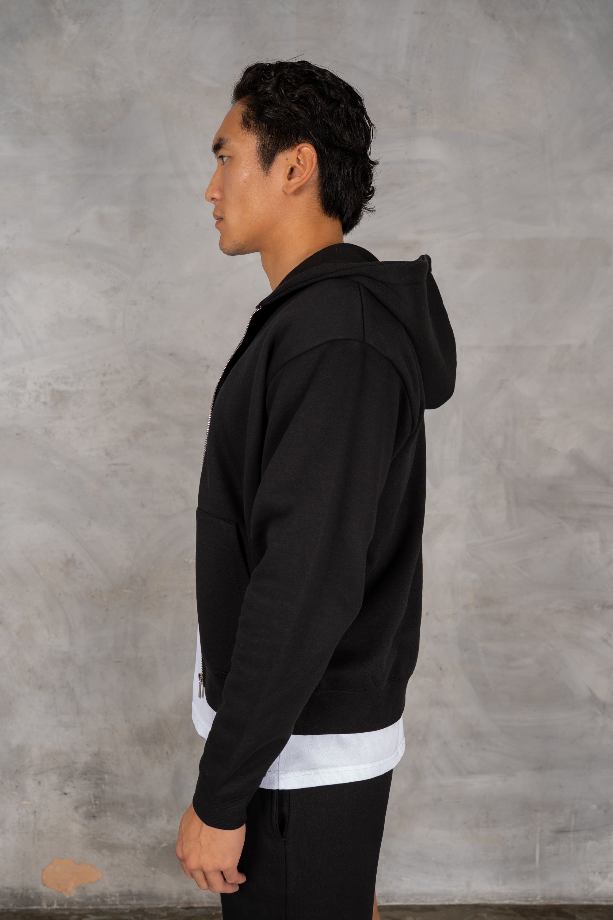 Oversized Boxy Zip Through Hoodie - Black