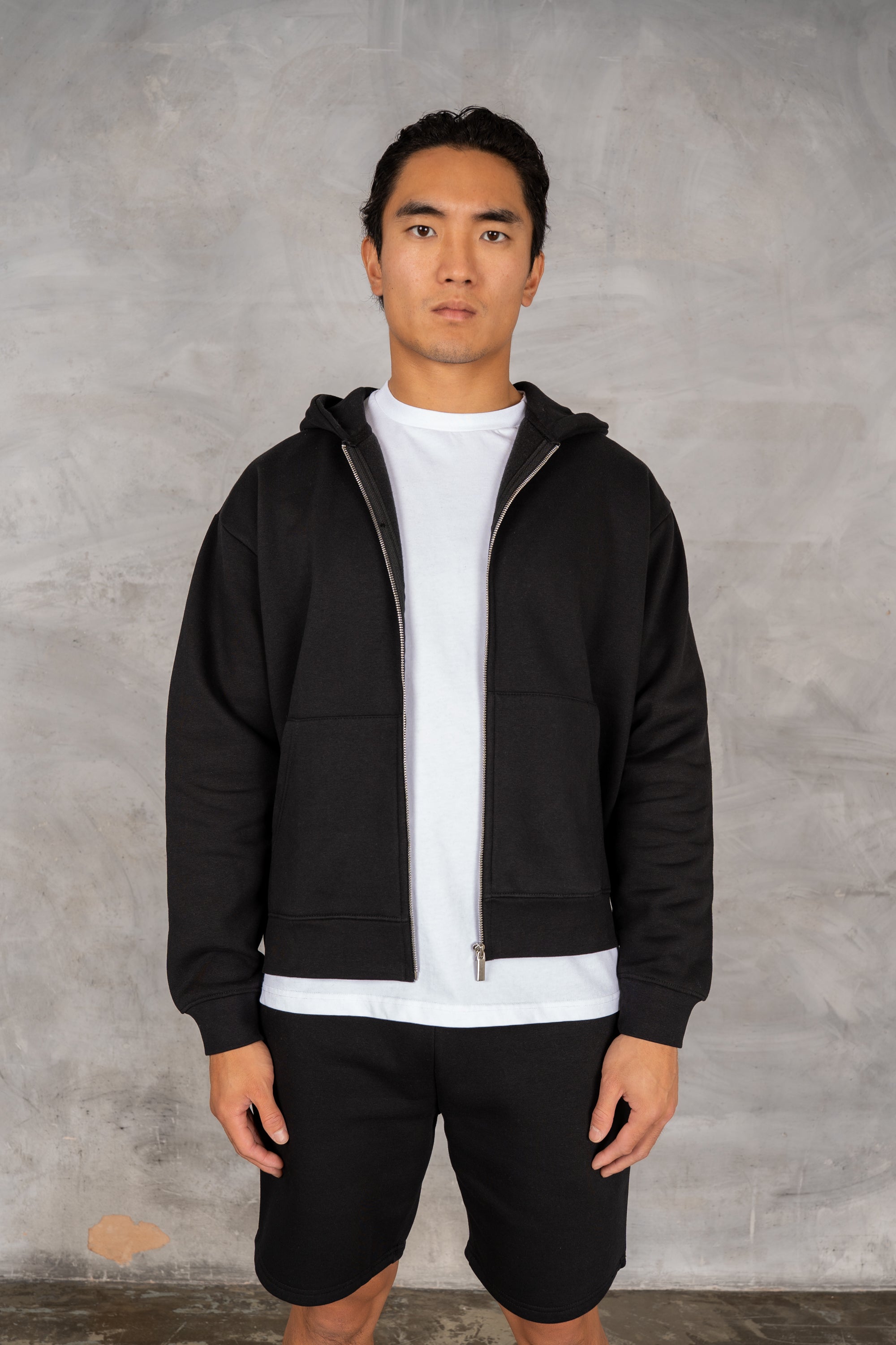 Oversized Boxy Zip Through Hoodie - Black