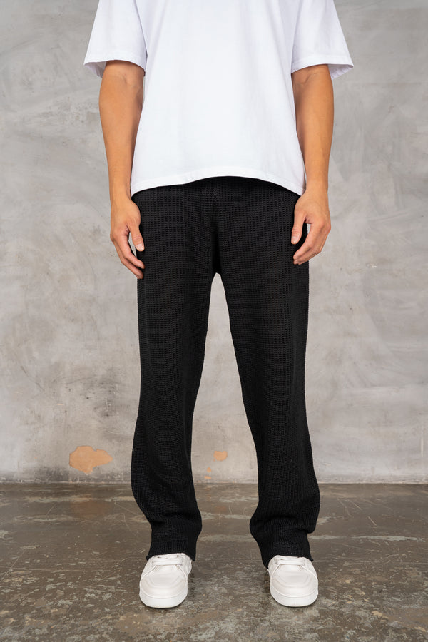Relaxed Crochet Jogger - Black