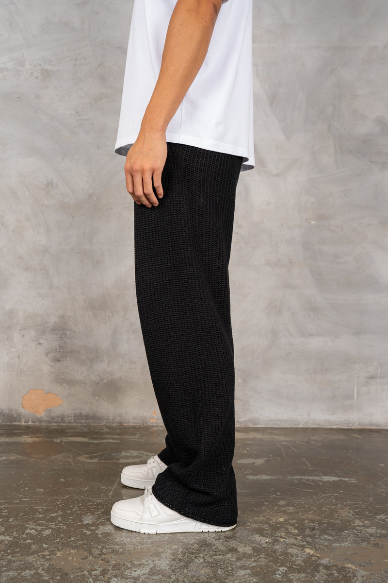 Relaxed Crochet Jogger - Black