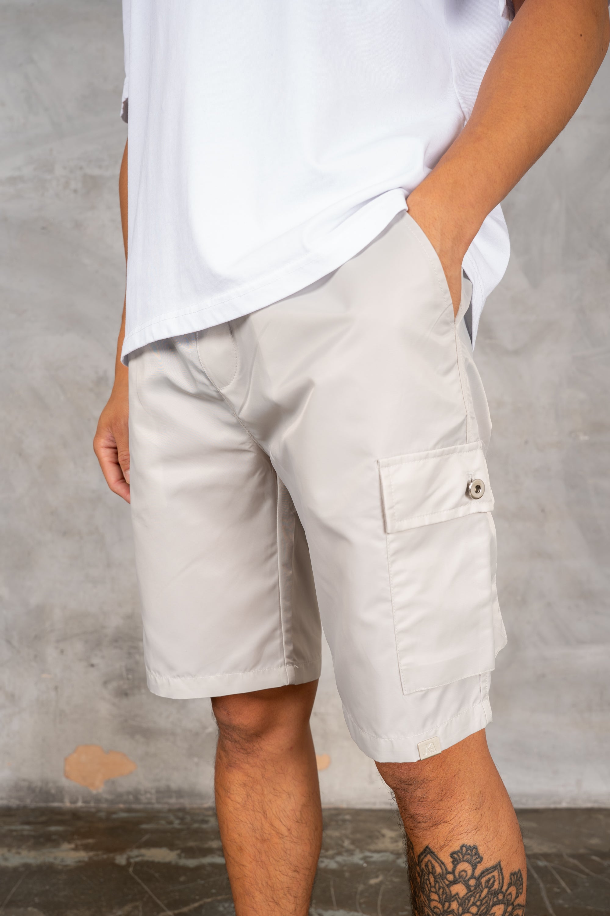 Nylon Cargo Shorts - Light Grey