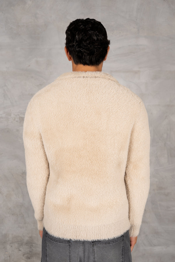 Open Neck Mohair Polo Pullover - Taupe