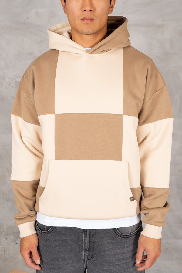 Check Stitch Oversized Hoodie - Stone
