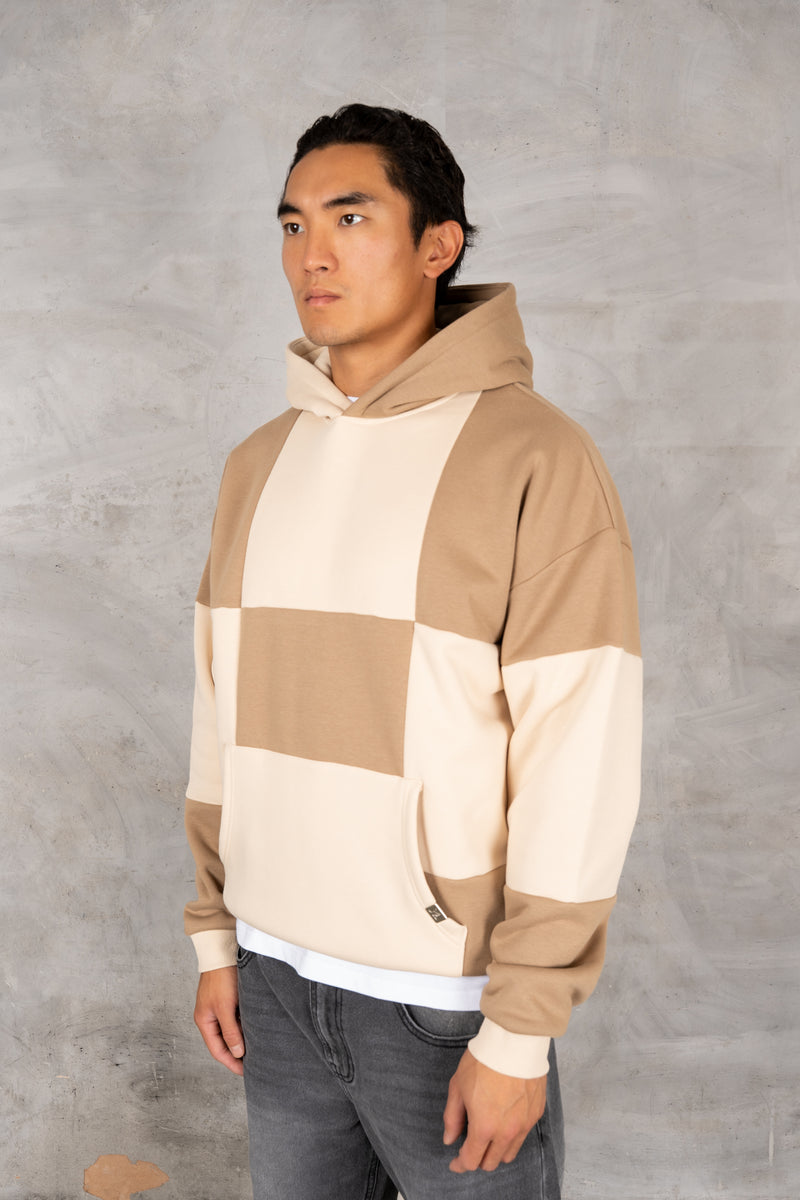 Check Stitch Oversized Hoodie - Stone