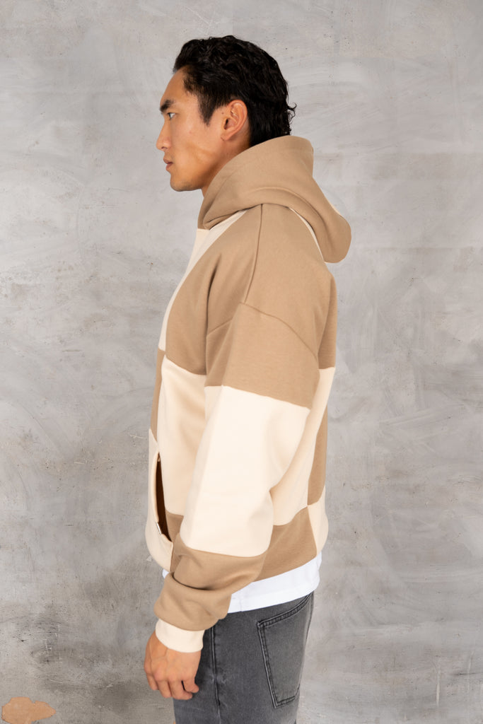 Check Stitch Oversized Hoodie - Stone