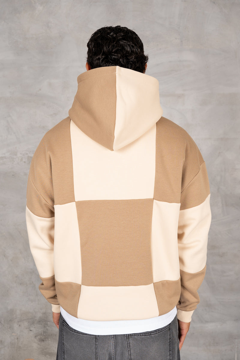Check Stitch Oversized Hoodie - Stone