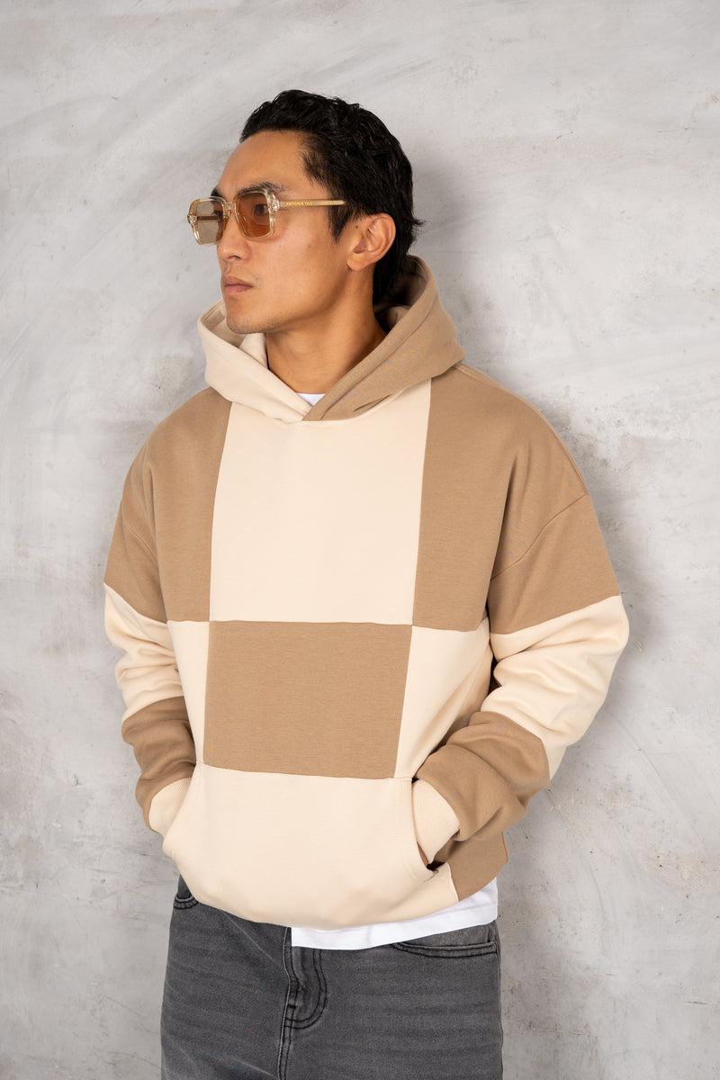 Check Stitch Oversized Hoodie - Stone