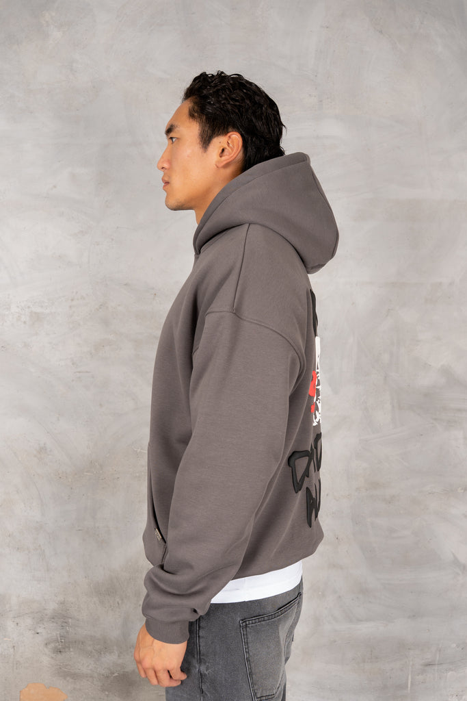 Dead or Alive Puff Print Hoodie - Charcoal