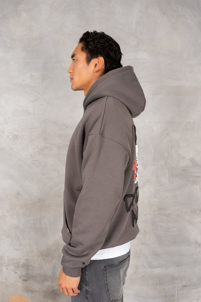 Dead or Alive Puff Print Hoodie - Charcoal