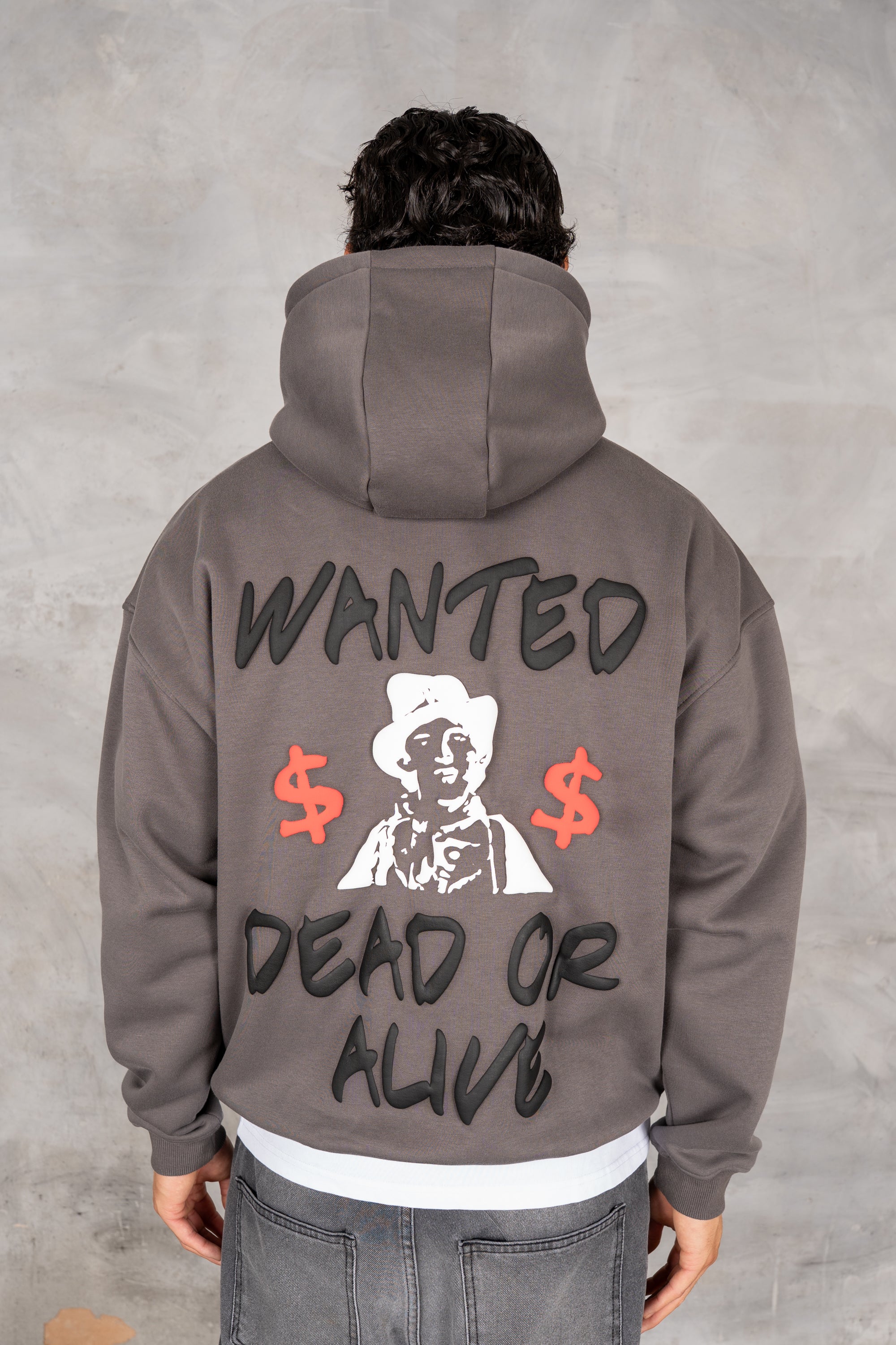Dead or Alive Puff Print Hoodie - Charcoal
