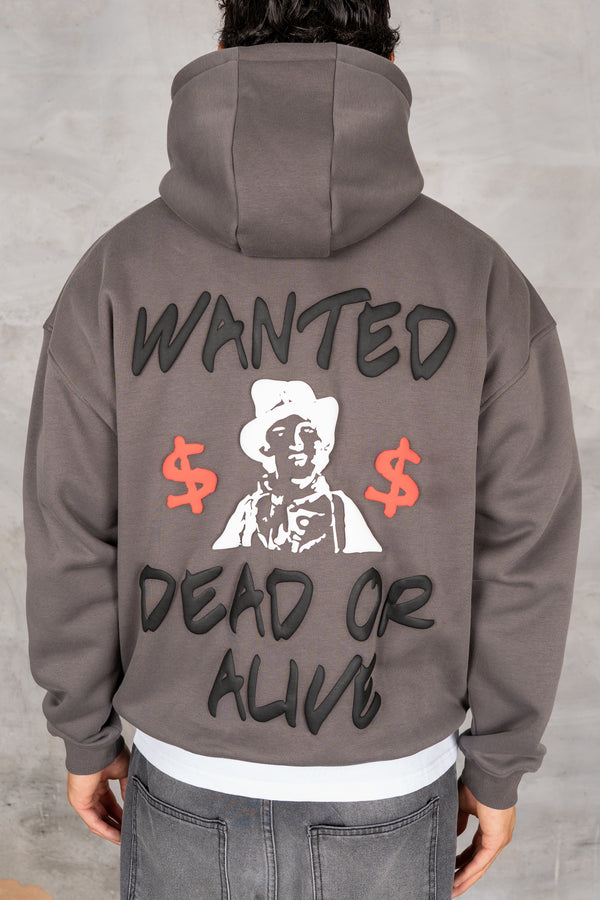 Dead or Alive Puff Print Hoodie - Charcoal