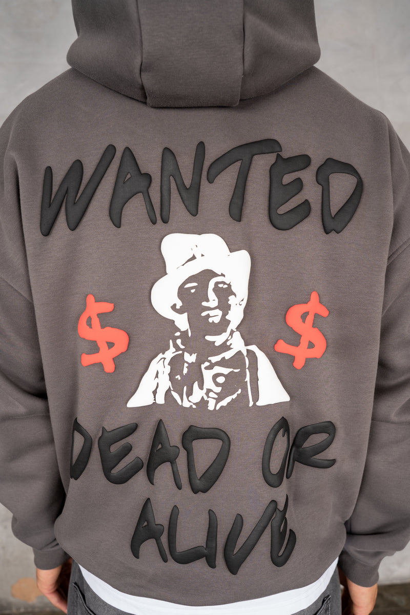 Dead or Alive Puff Print Hoodie - Charcoal