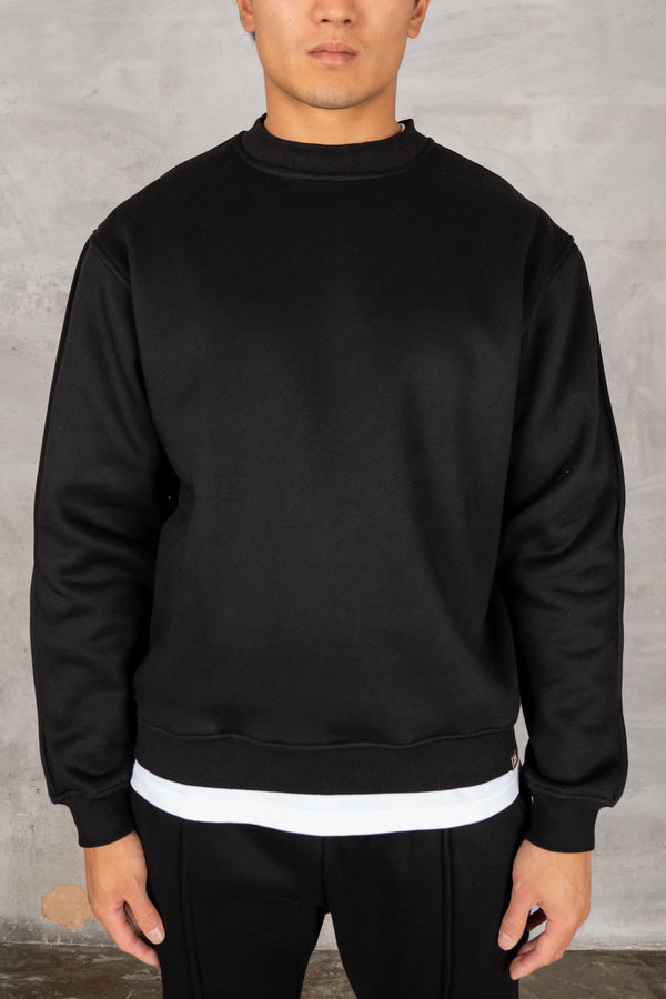 Extended Neck Crew Neck Sweatshirt - Black