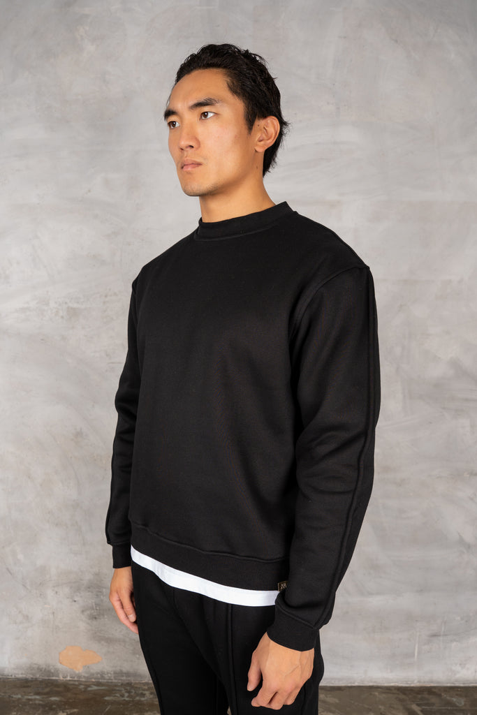 Extended Neck Crew Neck Sweatshirt - Black