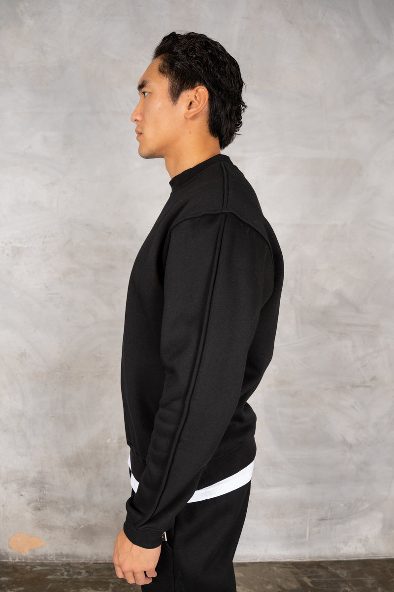 Extended Neck Crew Neck Sweatshirt - Black