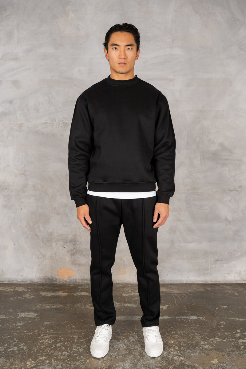 Extended Neck Crew Neck Sweatshirt - Black