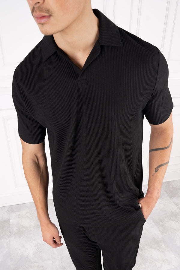 Pleated Polo Shirt - Black