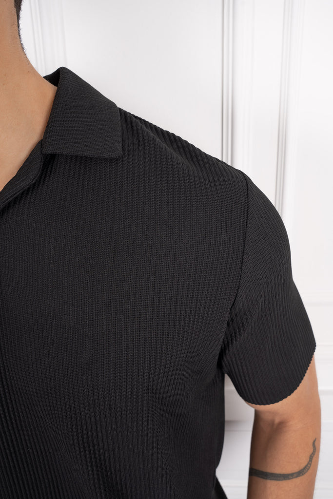 Pleated Polo Shirt - Black