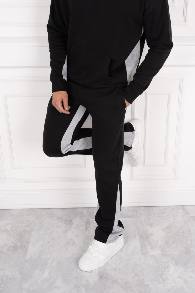 Vintage Flare Panel Tracksuit Joggers Black Grey