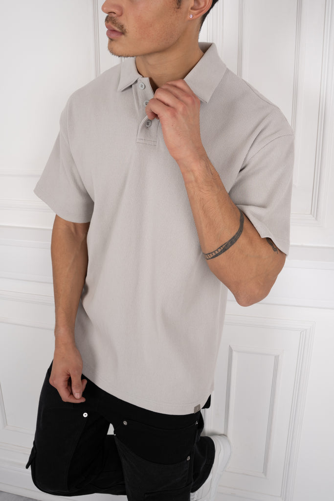 Ribbed Oversize Polo Shirt - Grey