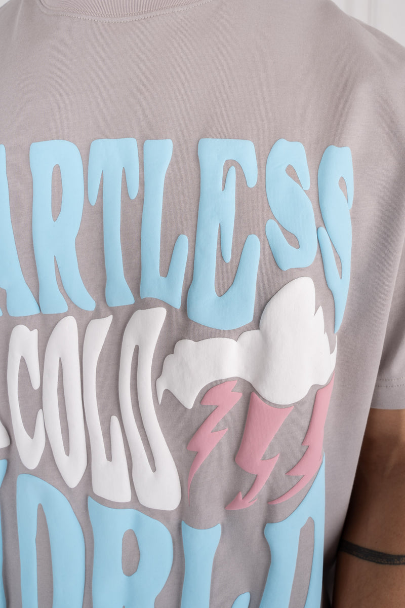 Heartless Oversized Puff Print T-Shirt - Grey