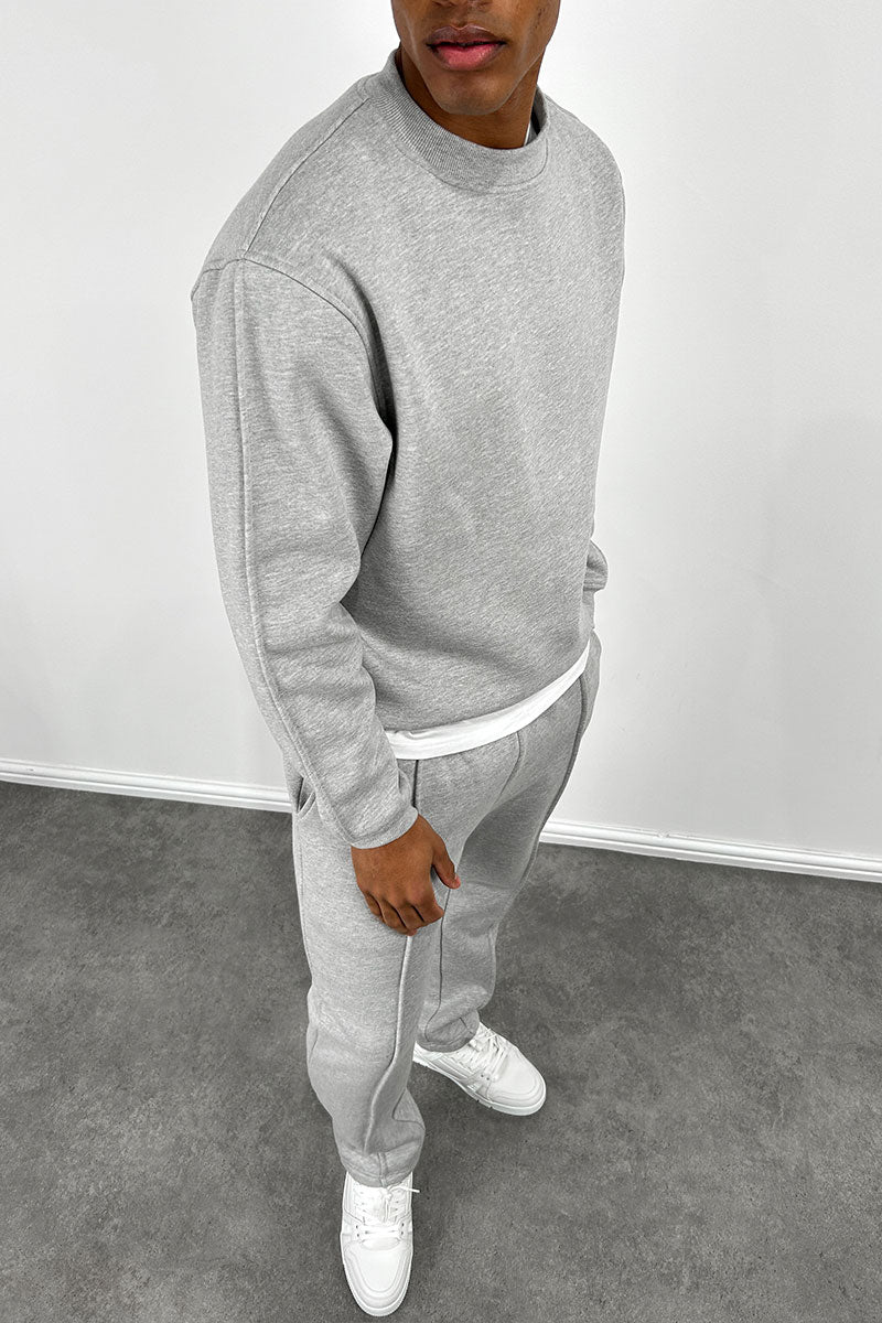 Extended Neck Crew Neck Sweatshirt - Grey Marl