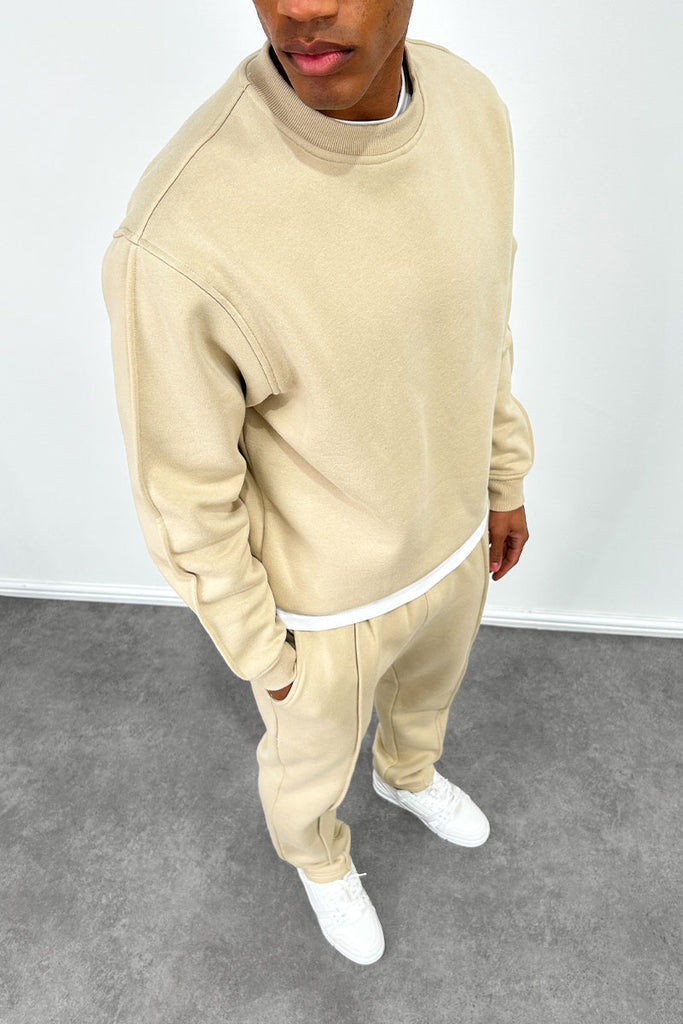 Extended Neck Crew Neck Sweatshirt - Taupe