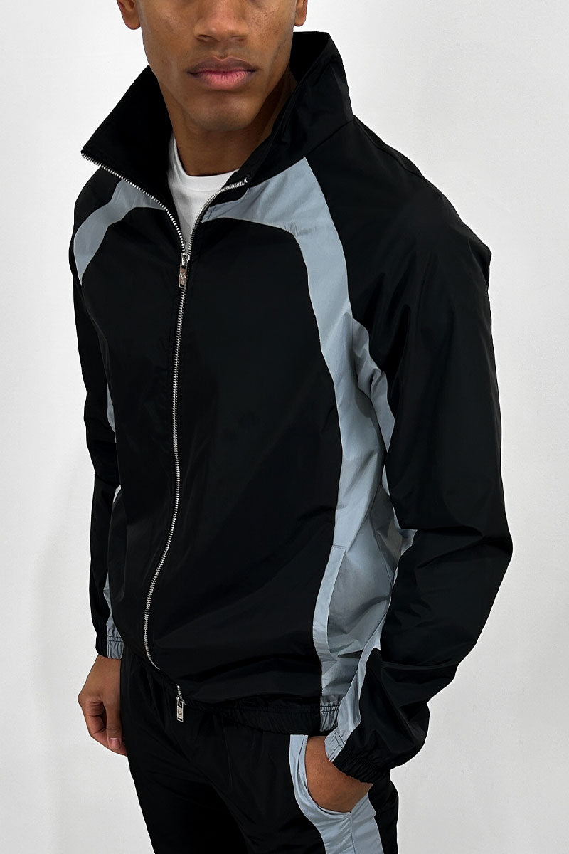 Nylon Track Jacket - Black/Pale Blue