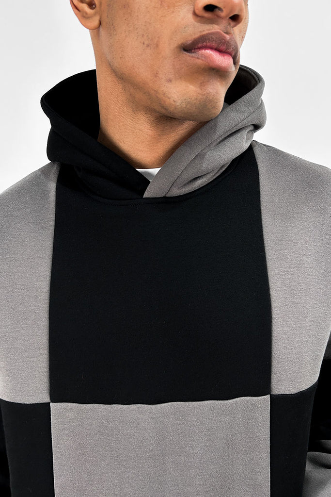 Check Stitch Oversized Hoodie - Black/Charcoal