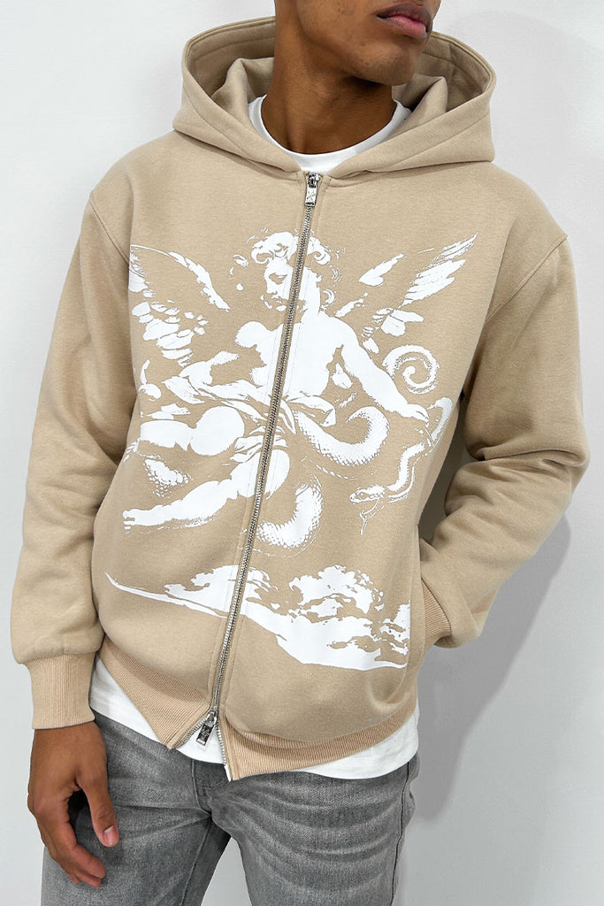 Cherub Double Zip Hoodie - Stone