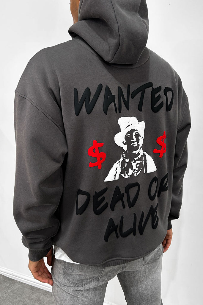 Dead or Alive Puff Print Hoodie - Charcoal