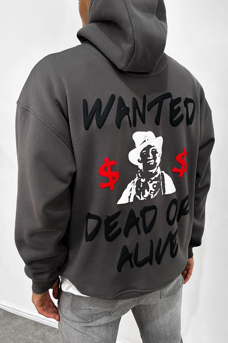 Dead or Alive Puff Print Hoodie - Charcoal