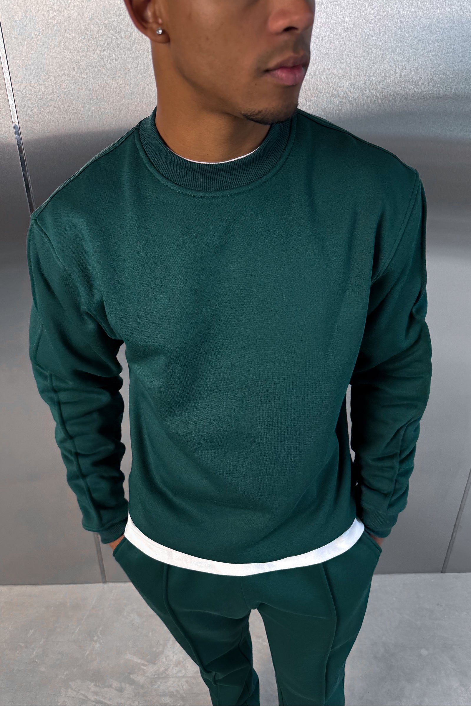 Extended Neck Crew Neck Sweatshirt - Dark Teal
