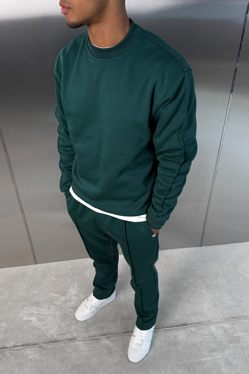 Extended Neck Crew Neck Sweatshirt - Dark Teal