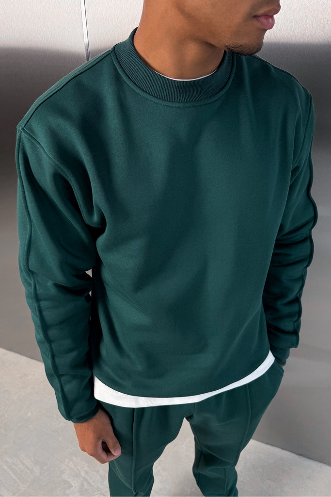 Extended Neck Crew Neck Sweatshirt - Dark Teal